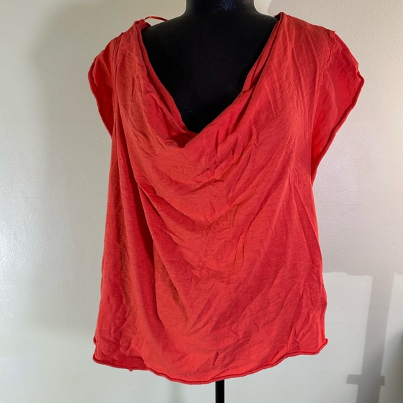 Free People Tops - Free People Vibrant Orange Drape Neck Blouse